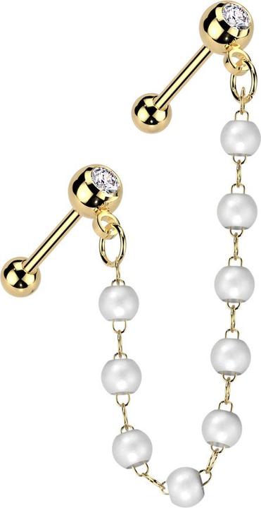 Actual product image Star Piercing Micro Barbell vergoldet mit Kugel und Kugeln Kristall silber Verbindungskette Perlen (Brass, Surgical steel 316L)