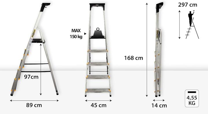 Actual product image Drabest PRO Serie - Trittleiter mit Ablage, klappbar (Multi-purpose ladder)