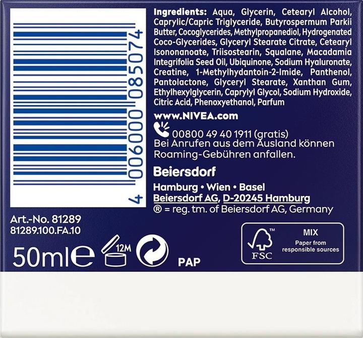 Nutritional values and ingredients NIVEA Q10 Pow Ant Falt Nachtcr Rege 50ml (50 ml, 24h cream)