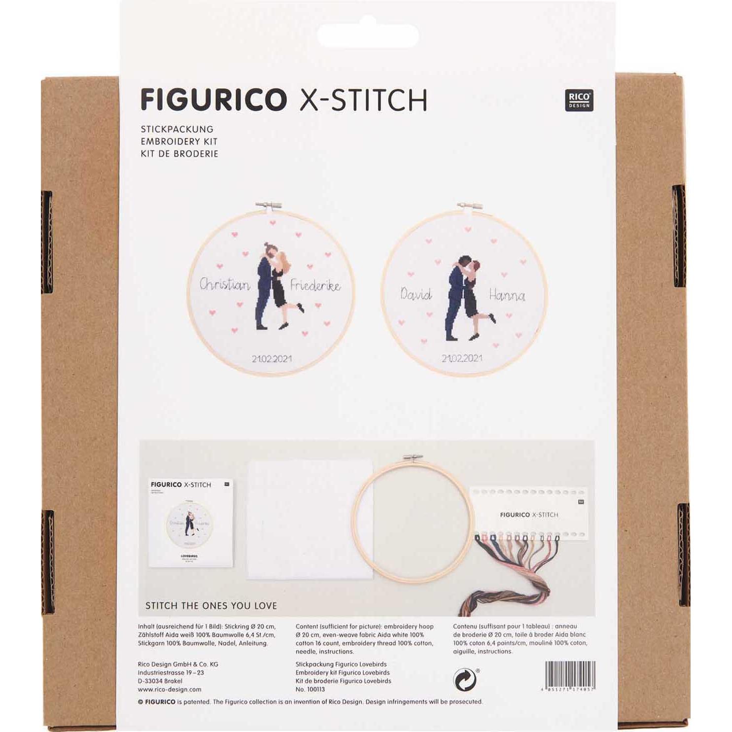 Thumbnail - Rico Design Stickpackung "Figurico Lovebirds", Handarbeitsset, Mehrfarbig