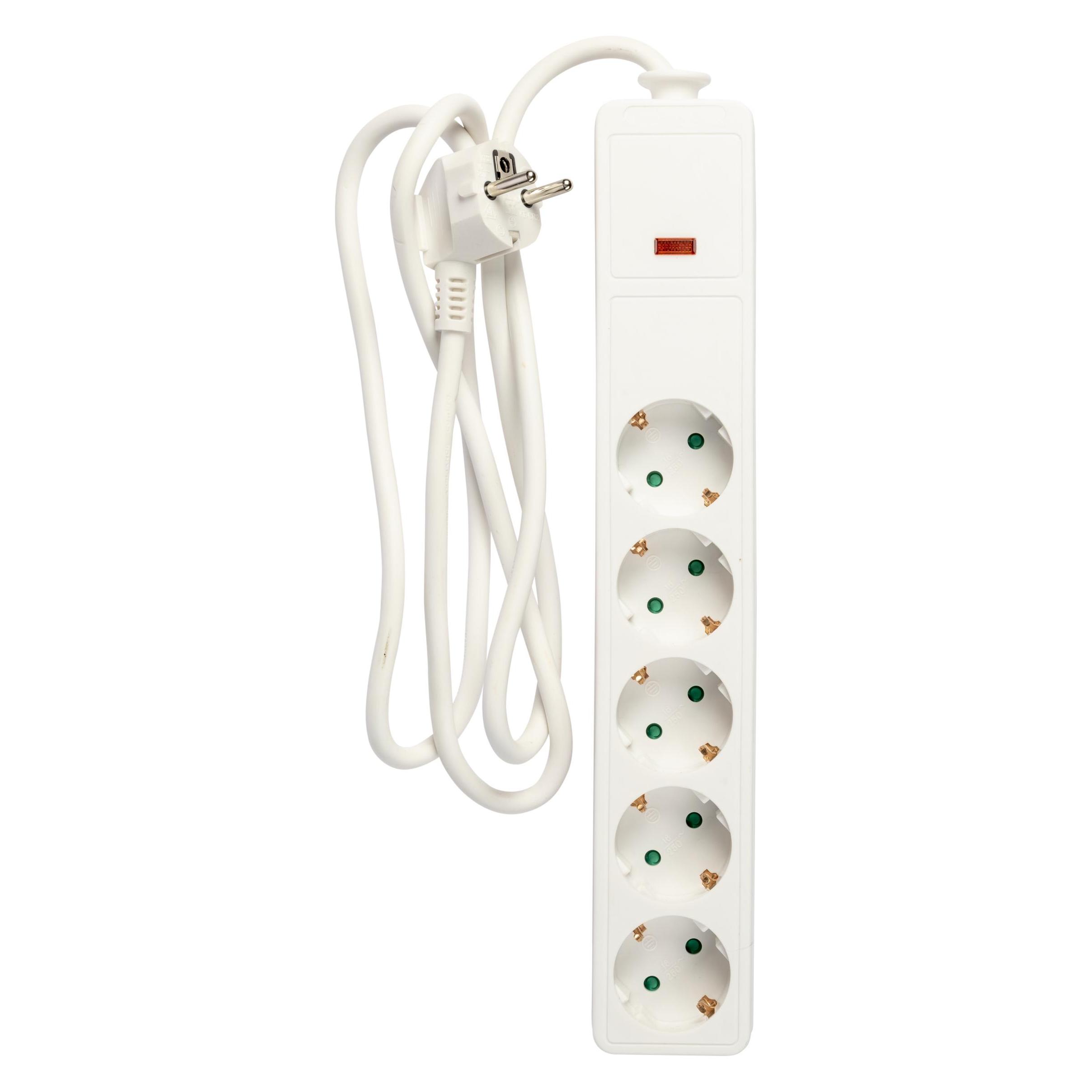 Deltaco Power outlet 5-way connector with ground and surge protection, 1.5m (5x, Typ 13, 1.50 m) (222999)
