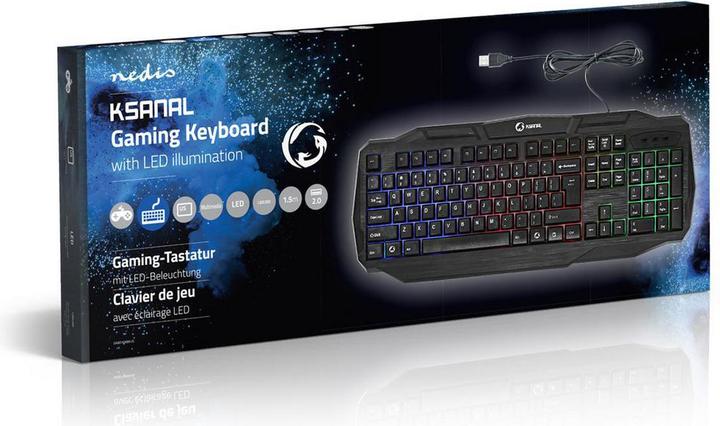 Produktbild Nedis Wired Gaming Keyboard Gaming-Tastatur mit Kabel USB 2.0 US-amerikanisches Tastaturlayout Schwa (Eng. Int., Kabelgebunden)