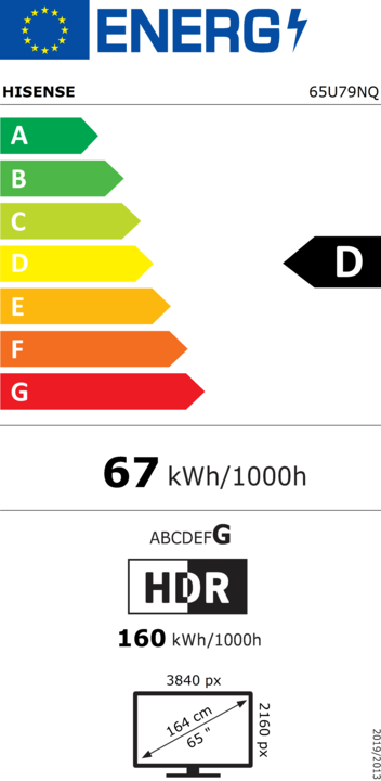 Energy Label Hisense TV 65U79NQ Smart TV 65 inch 4K (65", Mini-LED, 4K)