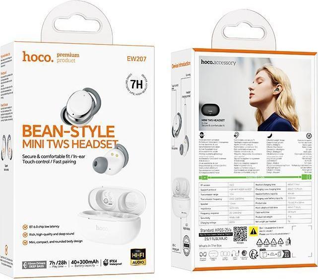 Produktbild Hoco Wireless headphones Wireless earphones EW207 white (7 h, Kabellos)