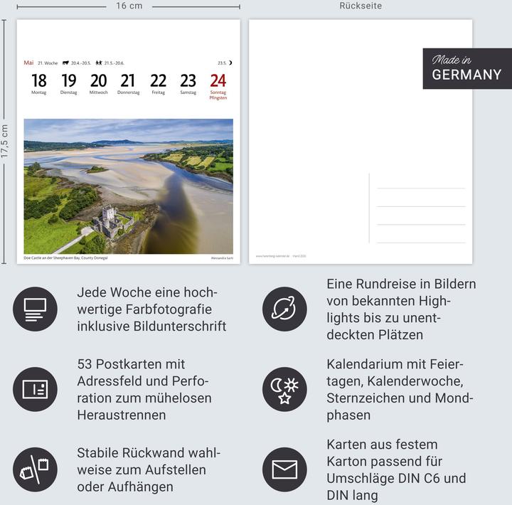 Actual product image Harenberg Irland Sehnsuchtskalender 2026 - Wochenkalender mit 53 Postkarten (Hardcover, German)
