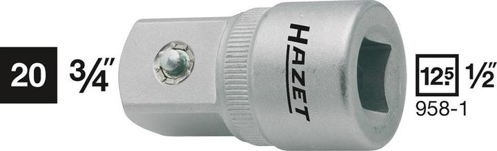Produktbild HAZET Vergrösserungsstück 958-1 ∙ Vierkant12,5 mm (1/2 Zoll) ∙ Vierkant 20 mm (3/4 Zoll)