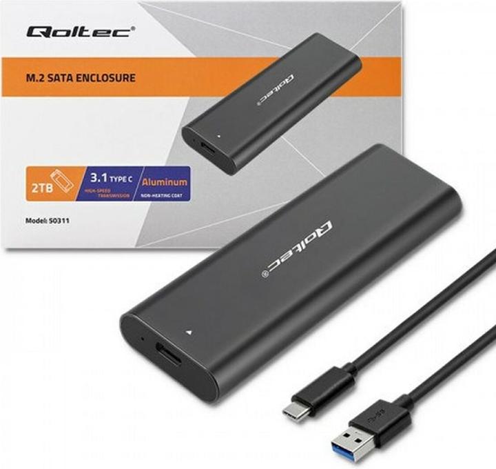 Produktbild Qoltec Obudowa | kieszeń do dyskówM.2 SATA SSD | NVME | USB typ C (M.2)