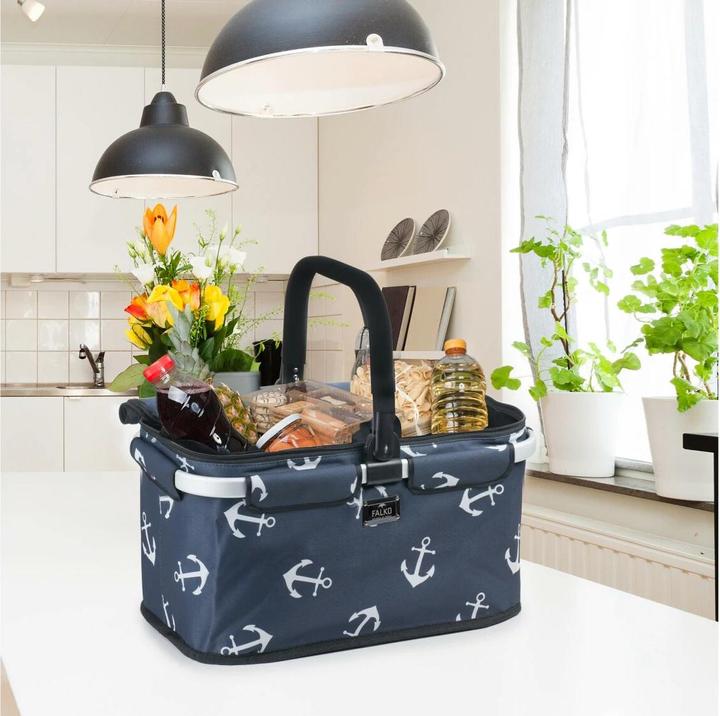 Productafbeelding Genius Falko Boodschappenmandje, donkerblauw met ankers
