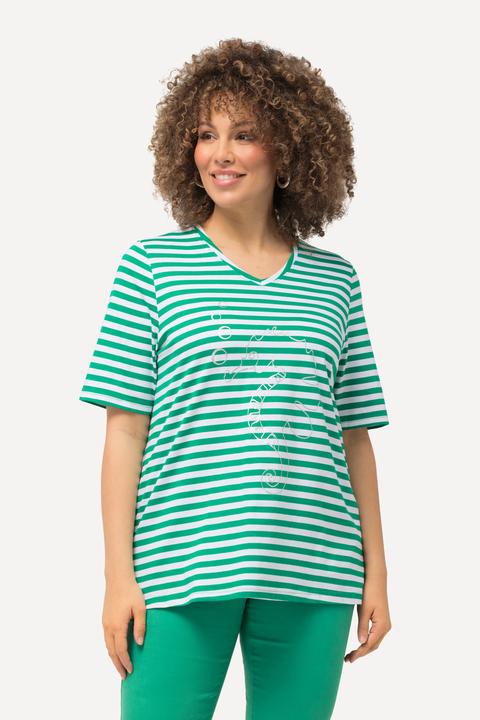 Produktbild Ulla Popken Shirt, Ringel, Metallic-Tier, V-Ausschnitt, Halbarm (42, 44)