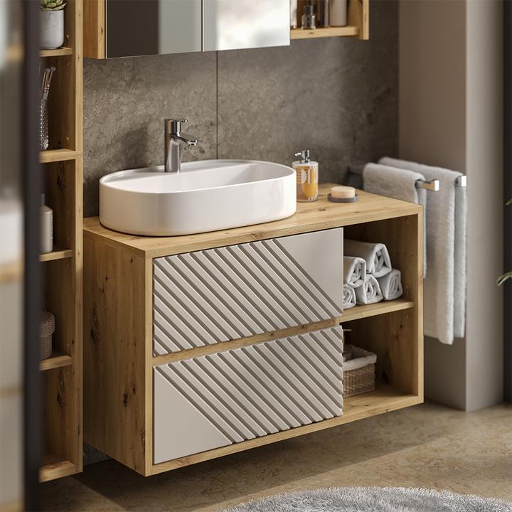 Produktbild Vicco Waschbeckenunterschrank Viola, Artisan-Eiche/Cashmere, 100 x 60 cm mit 2 Schubladen (100 x 45.50 x 60 cm)