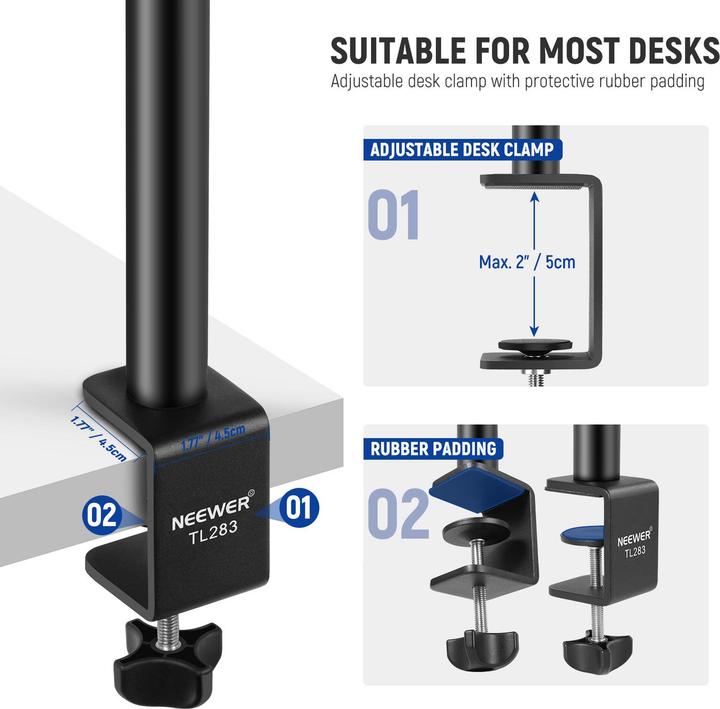 Image du produit Neewer Metal Desk Mount Stand With Ball Head & 1/4" Screw (Métal)