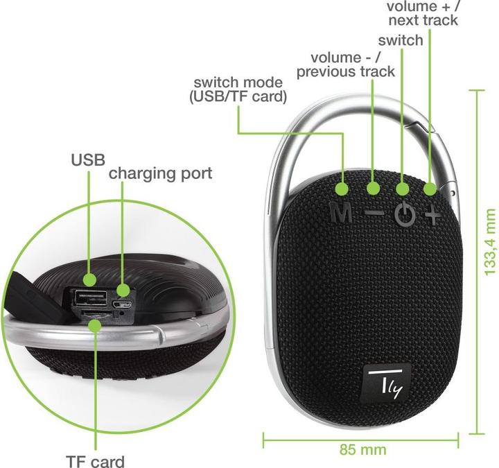 Actual product image EFB Elektronik EFB Techly Mini Wireless Speaker LED Light Handsfree TF USB Black