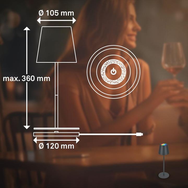 Actual product image Briloner Accu LED table lamp with charging dock, RGB, stepless dimmable (300 lm)
