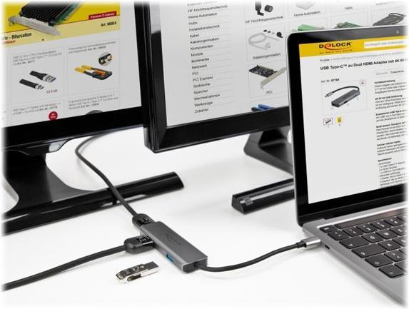 Produktbild Delock Adapter USB Type-C - HDMI/USB 2.0 4K 60 Hz (USB Typ-C, USB 2.0, HDMI, 9 cm)