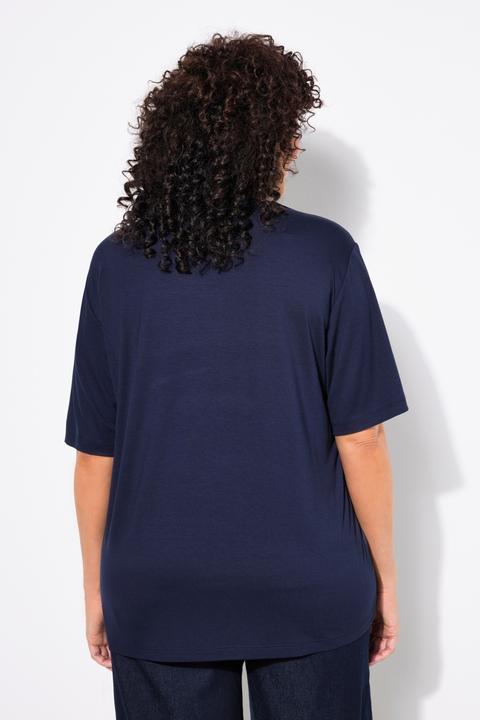 Image du produit Ulla Popken T-shirt avec satin sur le devant, col rond et manches 3/4, collection Classic (56)