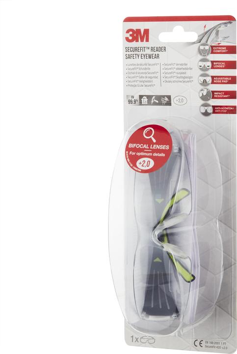 Actual product image 3M SecureFit Reader Safety Glasses, +2.0 diopter