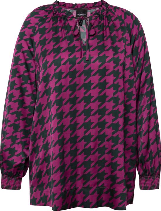 Produktbild Ulla Popken Satinbluse, Hahnentrittmuster, Boxy, Rundhals, Langarm (50, 52)