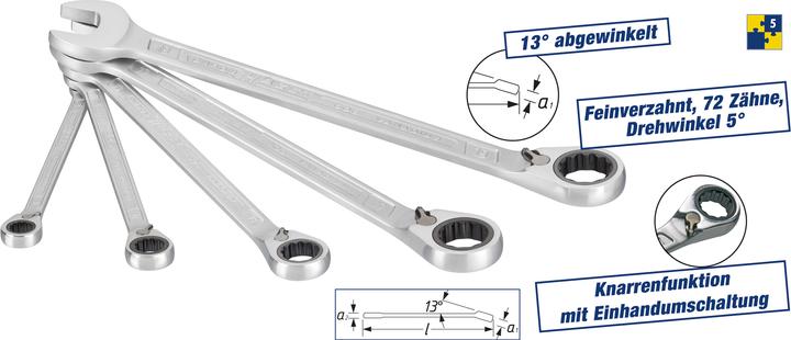 Actual product image HAZET Ratcheting combination wrench set 606/5 ∙ Outside 12-point traction profile ∙ 8 - 19 ∙ Number… (8 mm, 10 mm, 13 mm, 17 mm, 19 mm)