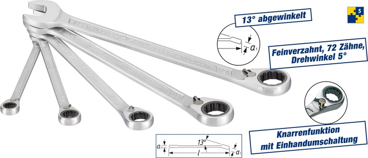 HAZET Ratelringsleutelset (8 mm, 10 mm, 13 mm, 17 mm, 19 mm)