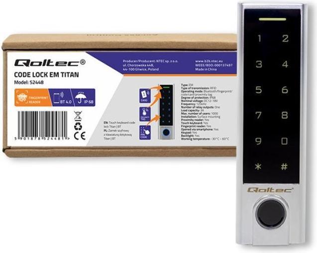 Produktbild Qoltec N--QOLTEC 52448 Code lock TITAN with f (Bluetooth, Elektronische Zahlenkombination, Fingerabdruck, Schlüsselkarte)