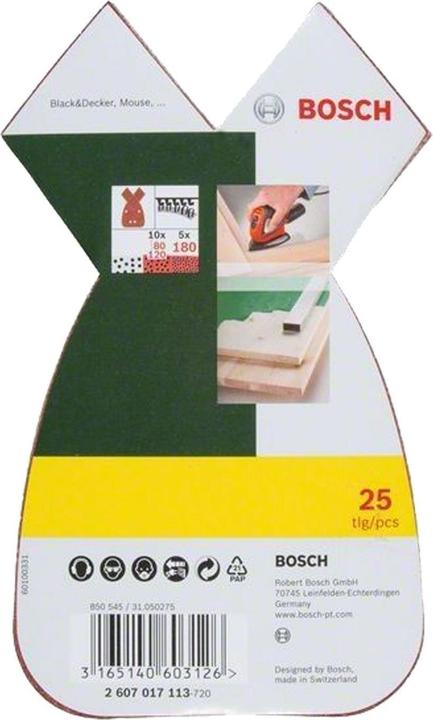 Produktbild Bosch Zubehör Schleifblatt-Set für Multischleifer, 25-teilig, 4 Löcher, 170x98x20 mm, 80 - 180 (120, 180, 80)