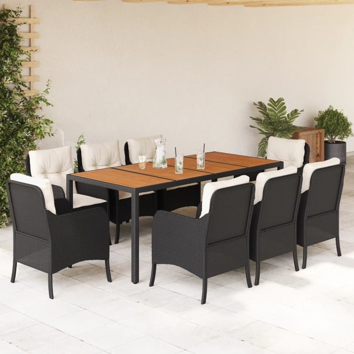 Immagine prodotto VidaXL Mobili da giardino set da pranzo set da giardino gruppo di sedute 9 pezzi in poly rattan nero (190 cm)