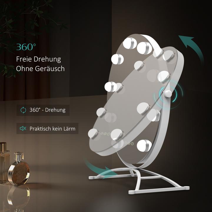 Produktbild Emke Hollywood Kosmetikspiegel(Rund) mit 11 Lampen, 1X+7X Vergrösserung, 3 Farbtemperatur, 50*58cm,Weiss