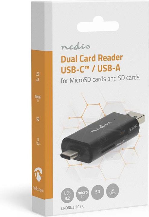 Produktbild Nedis Kartenleser | microSD (TF) / microSDHC (TF) / microSDXC (TF) / SD / SDHC / SDXC | USB 3.2 Gen1 (USB-C 3.2 Gen 1)