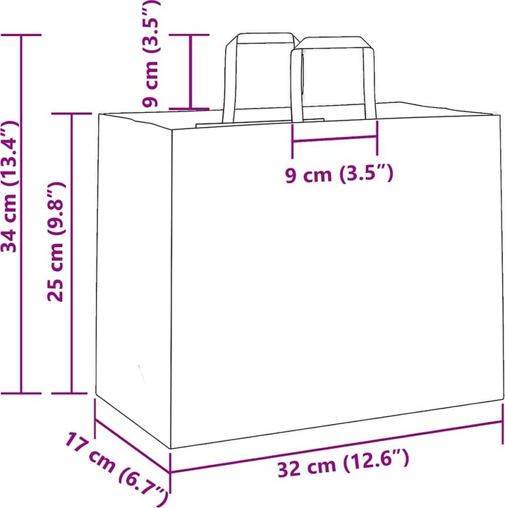 Produktbild VidaXL Kraftpapiertüten 50 Stk. mit Henkel Weiss 32x17x25 cm Papiertüte (Geschenkpapier, 50 x)