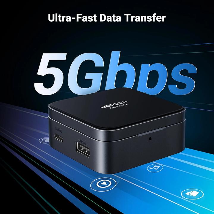 Produktbild Ugreen USB-C Hub CM801, 1 x USB-A 3.0 - 2 x USB-C - 1 x HDMI, Grey (USB-C)