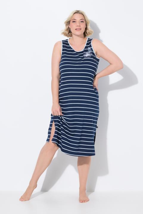 Immagine prodotto Ulla Popken Camicia da notte a righe con taglio smanicato, ricami e scollo a girocollo (42, 44)