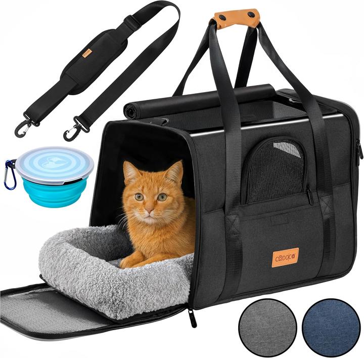 Cadoca Haustiertragetasche (Katze, Reflektoren, Faltbar, Waschbar, Komplett zu öffnen)