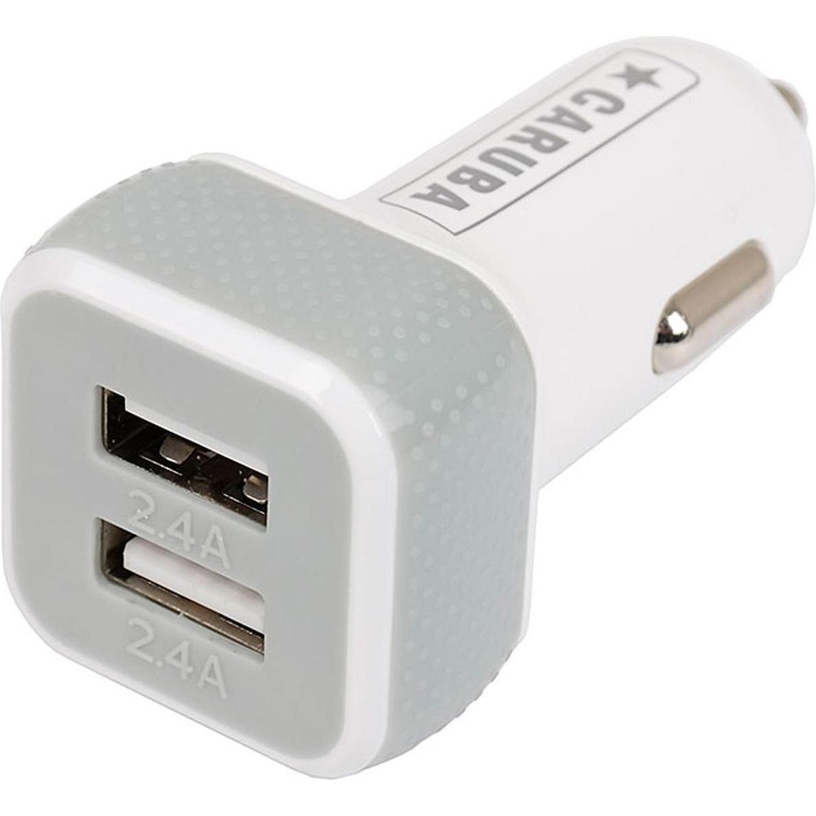 Caruba Caricatore da auto Duo USB 4,8 Ampere Bianco, Adattatore per auto, Bianco