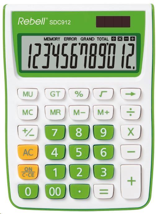 Actual product image Rebell RE-SDC912GR SDC912 desk calculator, 12-digit desk calculator for office and home, dual operation (Solar cells, Batteries)