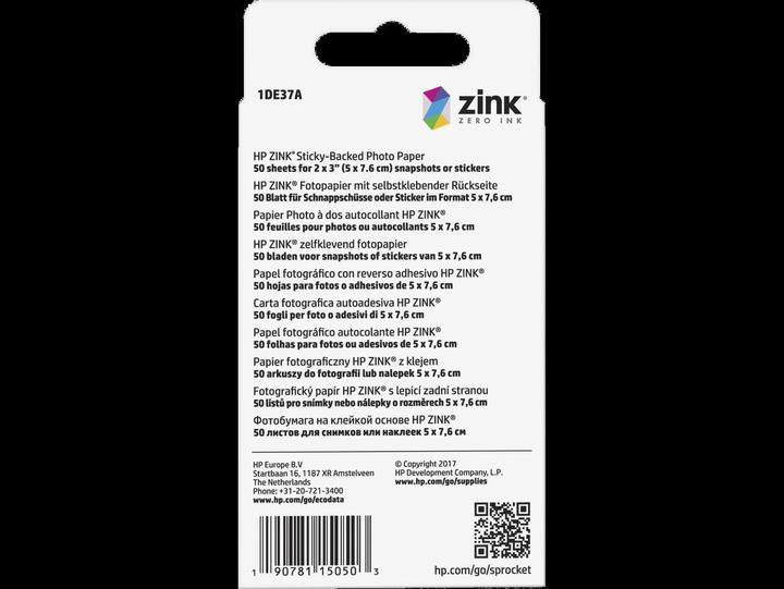 Actual product image HP Sprocket Fotopapier Zink (290 g/m², Photo (5x7.6cm), 50 x)