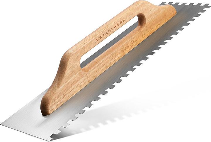 Actual product image Stahlwerk Two-handed smoothing trowel 140 x 500 mm with 10 mm rectangular teeth (50 cm)