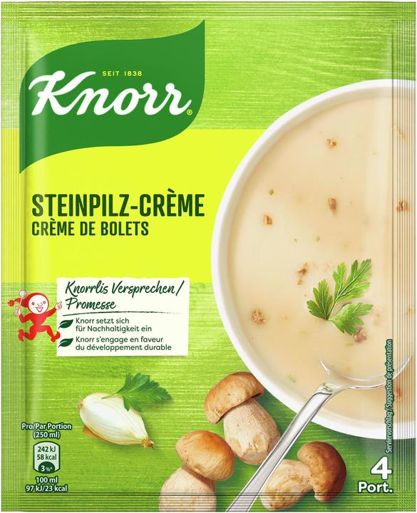 Produktbild Knorr Steinpilz-Crème Suppe Beutel, Pilzsuppe mit feinen Steinpilzen, crèmig & mit Zwiebeln abgeschmeckt