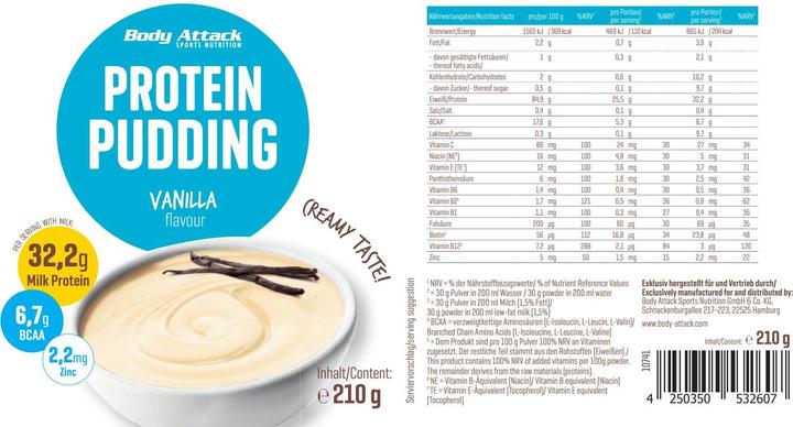 Immagine prodotto Body Attack Budino proteico (barattolo da 210 g) (Vaniglia Bourbon, 210 g)
