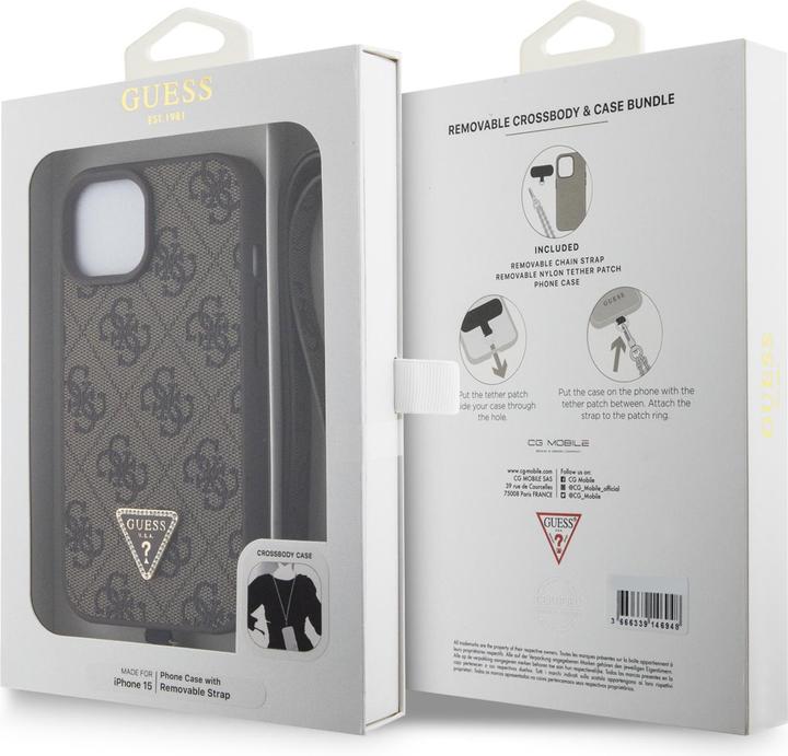 Actual product image Guess PU Leather Metal Logo Rhinestone Crossbody Case for Apple iPhone 15 - brown (Apple iPhone 15, Apple iPhone 13, Apple iPhone 14)