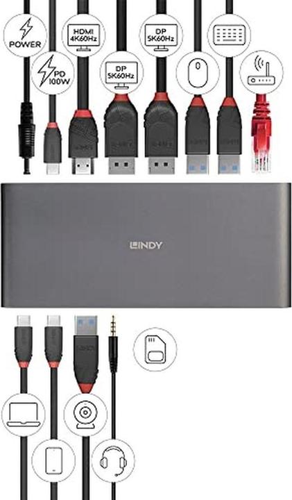 Actual product image Lindy USB 3.2 Type C Laptop Docking Station (USB-C, 3 ports)