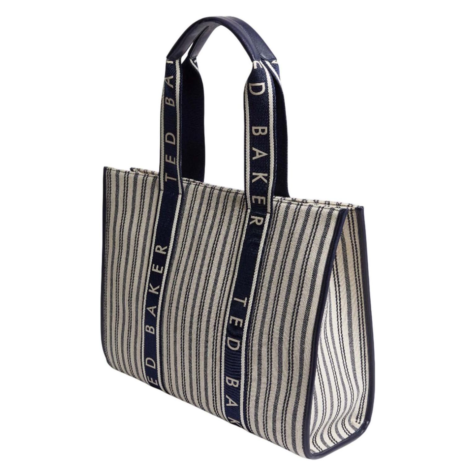 Ted Baker, Damen, Tasche, Hayllee Striped Canvas Large Icon Bag, Blau, Weiss