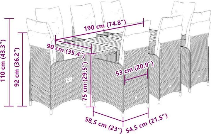 Image du produit vidaXL Bistro Set (190 x 80 x 75 cm)