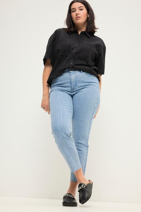 Immagine prodotto Studio Untold Mom jeans con taglio a vita alta, righe di applicazioni brillanti e cinque tasche (50)