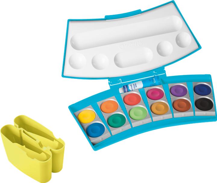 Actual product image Pelikan Opaque paint box ProColor 735, 12 colours, turquoise/yellow (12 ml)