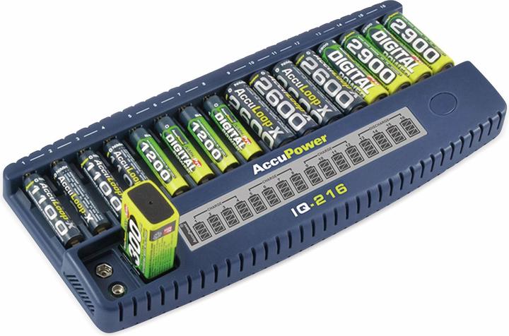 Actual product image AccuPower IQ216 (1 pcs., AAA, AA, 9V Block, Battery + charger)