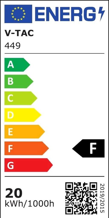 Energie-Label V-TAC VT20SB 20W LED Sensor Fluter SAMSUNG Chip Abschaltfunktion Weiss Gehäuse 4000K (1600 lm, IP65)