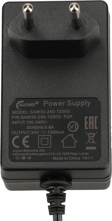 Actual product image MikroTik power supply 24v 1.2A, right angle plug
