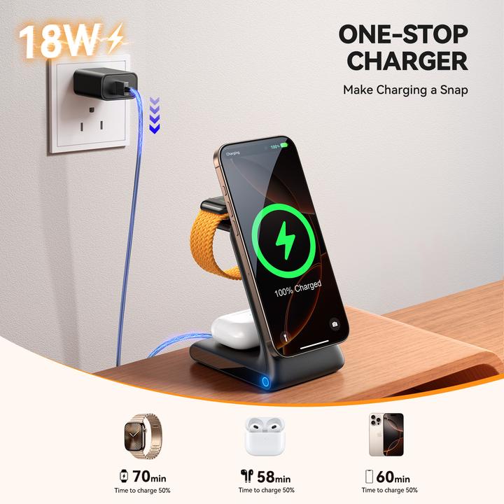 Actual product image Joyroom JR-W15 Wireless Charger 3 in 1 Charging Station with MagSafe - Black (15 W)