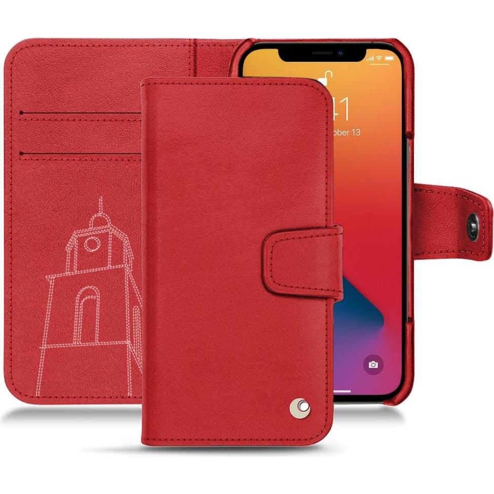 Noreve Lederschutzhülle Wallet (Apple iPhone 13 Pro Max), Smartphone Hülle, Rot