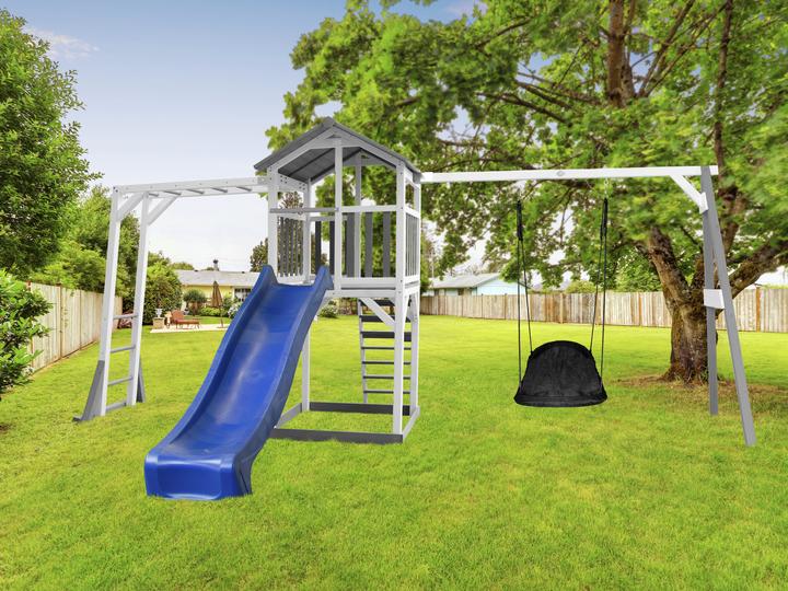 Image du produit Axi Beach Tower Tour de jeux avec portique d'escalade et balançoire nid d'oiseau Roxy - Toboggan bleu